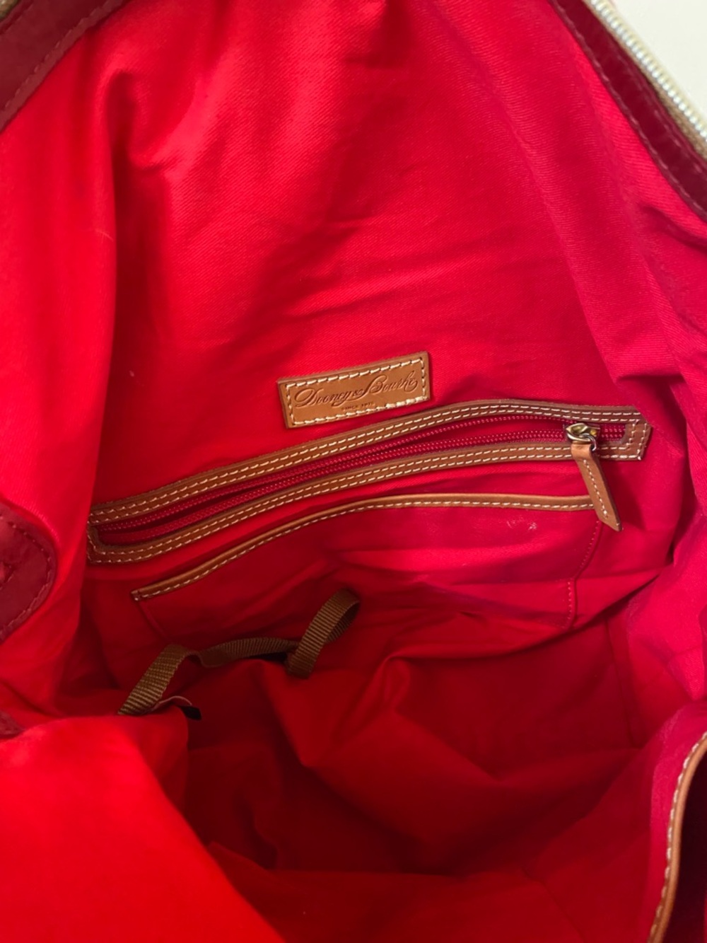 Dooney & Bourke Red Nylon Smith Tote Bag Leather Trim - Picture 7 of 10